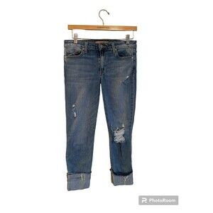 Joe's Jeans Women's Size 27 Wakley Skinny Crop Mid Rise Medium Wash Raw Hem Rip